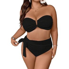 MakeMeChic Women's Plus Size 2 Piece Swimsuit Strapless Bandeau Bathing Suit High Waisted Bikini Set in Saudi Arabia
