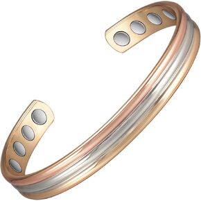 Copper Bracelets for Women, 99% Pure Copper Set Tricolour Gold Adjustable Bracelet Ring,with 3500 Gauss Copper Jewelry