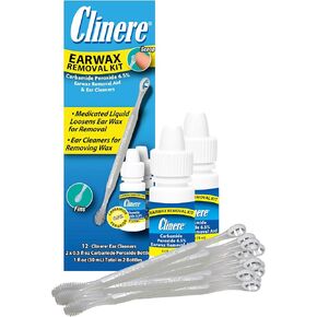 Clinere Earwax Removal Kit, Safely and Gently Clean Ear Wax, Itch Relief, Works Instantly .5oz Carbamide Peroxide, 2 x .5 Fl Oz with 12 Sticks