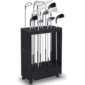 Wooden Golf Club Stand Holder Golf Putter Handle and Wheel Golf Club Holder 27 Golf Clubs, Multiple Golf Ball and Putter Covers, Golf Club Holder Indoor Home Office Club Simulator in Saudi Arabia