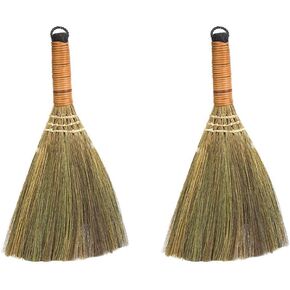 LIFKOME 2Pcs Indoor Grass Broom Whisk Broom Thai Handle Broomstick Sweeping Cleaning Tool Asian Handmade Craft Broom for Home Kitchen Bedroom