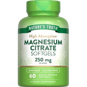 Nature's Truth Magnesium Citrate Softgels | 250mg | 60 Count | High Absorption | Non-GMO & Gluten Free Supplement in Kuwait