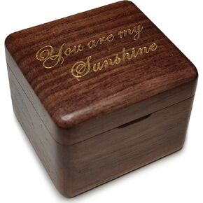Natural Solid Wood Laser Engraved You are My Sunshine Music Box, Mini Photo Frame Musical Box, Tune of You are My Sunshine. (Walnut Wood)