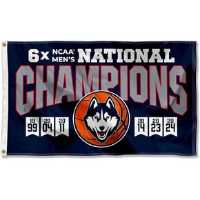 Connecticut Huskies 6x Time Basketball National Champions Banner Flag