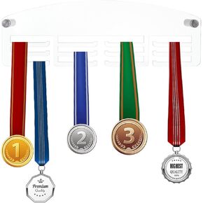 AHANDMAKER 12 Hooks Acrylic Medal Holder, 12Inch/30cm Clear Medals Display Hanger Wall Mount Medals Display Rack, Easy to Install, for Runners, Soccer, Gymnastics and All Sports