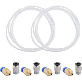 2 Pieces PTFE Teflon Tube (1 Meters) + 4 Pieces PC4 M6 Quick Fitting + 4 Pieces PC4 M10 Straight Pneumatic Fitting Push to Connect for 3D Printer 1.75mm Filament