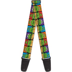 Teenage Mutant Ninja Turtles Buckle-Down Guitar Strap - Classic TMNT Face Blocks Black/Multi Color - 2" Wide - 29-54" Length