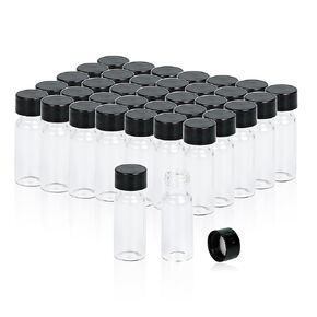 1/2 Dram Glass Vials, Small Liquid Sample Vial, 2ml Borosilicate Glass Empty Vials with Caps, 9-425 Black Closed Top Screw Caps with PE Liner, Pack of 100