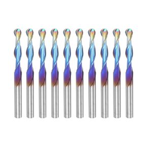 uxcell 10pcs Ball Nose End Mills CNC Router Bits, 1/8" Blue Nano Coated Spiral Upcut 2 Flutes Solid Carbide, 1/8" (3.175mm) Shank 1/16" Cutting Length 1-1/2" Overall Length