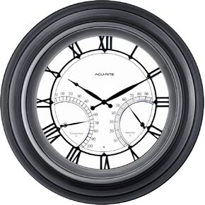 AcuRite 24" Illuminated LED Large Outdoor Decorative Clock with Thermometer and Hygrometer Combo (75026M), Pewter