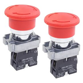 2PCS 22mm NC Red Mushroom Emergency Stop Push Button Switch 600V 10A ZB2-BE102C