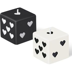 2Pcs Black White Heart Dice Candle Set Danish Pastel Room Decor Aesthetic Pine Fragrance Natural Soy Wax Handmade Aromatherapy Candles Desk Art Decoration Gift for Home Bedroom Supplies 2 x 2 in