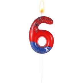 Spider Themed Birthday Candle, Red Blue Spider Web Candle Spider Candle Number Candle Birthday Cake Candle Spider Birthday Decorations for Boys Girls Birthday Cake Party Decoration (0)