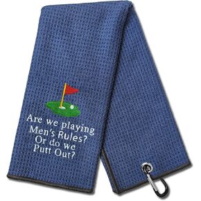 DYJYBMYAre We Playing Men's Rules Golf Towel, Embroidered Towel for Golf with Clip, Wipe, Golf Accessories for Men (Black)