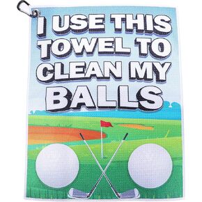 ASVP Shop Funny Printed Golf Towel for Golf Bags with Clip - Birthday Gift for Golf Fan, Men, Husband, Boyfriend, Dad, Father's Day - Clean My Golf Balls