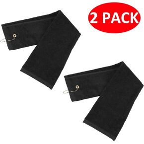 2 Pack Golf Fold Towel with Metal Carabiner Clip Sports Hiking Black 12inch x 16inch