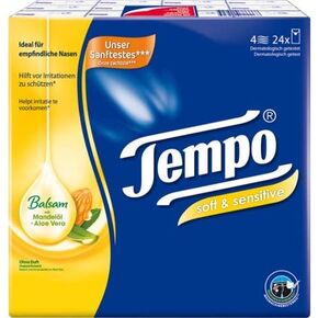 PENJIETempo Handkerchiefs 4-ply Tissues with Aloe Vera and Almond Oil -Pack of 24