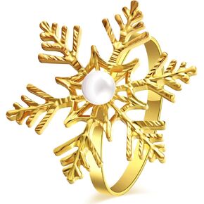Christmas Snowflake Napkin Rings Metal Napkin Holder with Faux Pearl Xmas Napkin Buckle for Christmas Party Dinner Wedding Banquet Table Settings Decoration (Silver,6)