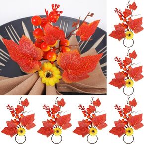 6 Pieces Fall Napkin Ring Thanksgiving Napkin Ring Holder Buckle Fall Themed Harvest Napkin Holder Maple Pumpkin Napkin Ring for Dinner Fall Gathering Table Decoration (Berry Style)
