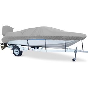 600D Waterproof Boat Cover with Motor Cover 16-18.5 ft Fits Bass Boat, V-Hull Boat Runabouts, Boat 16'-18.5' Foot, Heavy Duty Boat Covers Marine Grade Canvas, Black