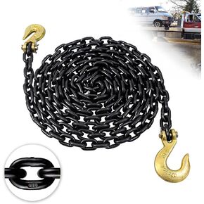 G80 Log Chain 3/8'' X 15 Feet Transport Chain with Clevis Grab Hooks | Heavy Duty Safety Chain WLL 7,100 lbs for Hauling & Towing