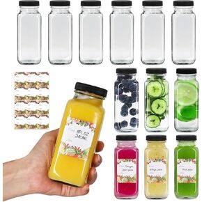 12 oz Glass Bottles with Lids 12Pack, 360ml Glass Bottles for Juicing, Water, Kombucha - Portable Glass Juice Bottles with Lids 12 oz (12fl.oz, Set of 12)