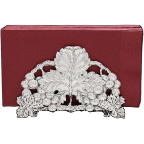 Arthur Court Designs Metal Upright Paper Napkin Holder Grape Pattern Sand Casted in Aluminum with Artisan Quality Organizer for Kitchen Countertop, Durable, Sturdy, Home Décor 4 inch Tall