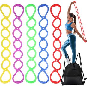 5 Pcs 7 Ring Resistance Exercise Bands Resistance Stretch Band with Drawstring Backpack Bag Portable Silicone Elastic Stretching Bands Leg and Arm Exerciser for Home or Fitness Center Walking