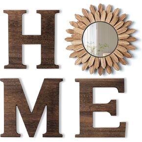 CHIF HAUTH Wood Home Sign with Sunflower Shaped Wood Mirror for O, Thick Home Letters for Wall Art, Rustic Home Decor, Home Wall Decor Hanging Farmhouse Wall, Living Room, Kitchen, Entryway