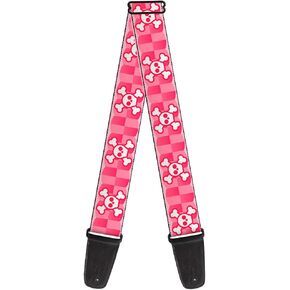Buckle-Down Guitar Strap Cute Skulls Checkers Pinks White 2 Inches Wide