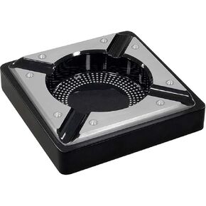 Prestige Import Group - Saint Lucia Metal & Wood Contemporary 4 Cigar Rests Ashtray - Color: Silver & Black