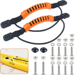 Kayak Handles Orange,Kayak Carry Handles with Screws,Canoe Handle with Bungee Cord,2-Hole Kayak Handle-Boat Carry Handle for Outdoor Kayak Luggage Canoe Boat Accessories(2 Pcs,4 Pcs)