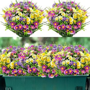 8 Bundles Outdoor Artificial Daisy Plants Flowers UV Resistant Plastic Faux Fake Daisies Flower for Home Decor Indoor Outside Front Porch Window Box Garden Pot Decoration (Multicolor)