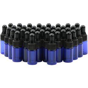 3ml Blue Glass Dropper Bottle With Black Rubber Cover Tapered Glass Droppers Pack of 40