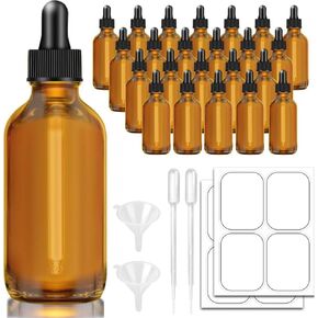 24 Pack 4oz Dropper Bottles, 120ml Glass Dropper Bottles with Eye Dropper, 2 Funnel and 2 Long Dropper, Empty Tincture Bottles for Travel, Home use