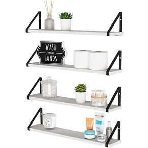 Wallniture Ponza Shelves for Bathroom Over Toilet Storage, 24" White Floating Shelves for Wall, Wall Bookshelves Living Room Bedroom Decor Set of 4