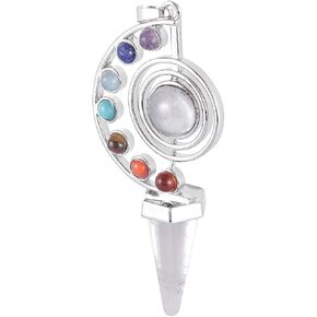 Nupuyai 7 Chakra Stone Beads Pendant Necklace for Women Men, Unique Hexagonal Point Healing Crystal Pendulum for Reiki Divination