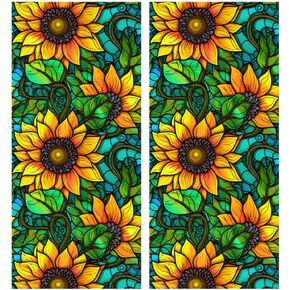 Luxshiny Stained Glass Window Film, 2pcs Sunflower Window Static Cling Yellow Flower Privacy Film Decorative UV Sun Blocking Glass Window Covering for Bathroom 45x100cm