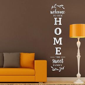3D Acrylic Mirror Wall Stickers Home Family Wall Decor Letter Signs Wall Decorations for Living Room Bedroom Home Decor DIY Self-Adhesive Acrylic Stickers Wall Decals (Silver)