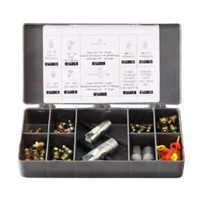 PROLUBE 65-Piece SAE Grease Fitting Kit | 6,000 PSI | Includes 1/8"-27, ¼"-28 (Straight, 45°, 90°) | Easy Out Tool, Grease Fitting Caps, 4-Jaw Coupler, Thread Tester | #43985 (GFT/KIT/ULT/SAE-65)