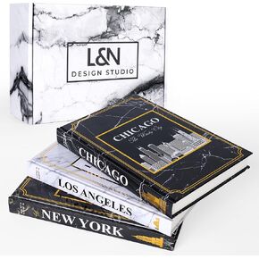 L&N Design Studio Faux Decorative Books - Set of 3 Hardcover Decorative Books for Home Decor, Coffee Table, Shelves & Living Room - New York, Los Angeles & Chicago Covers - Blank Pages for Writing
