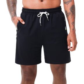 HEALONG Men's Athletic Cotton Shorts: 7" Fashion Zipper Pockets - Workout Gym Running Sweat Training Sports Drawstring Shorts