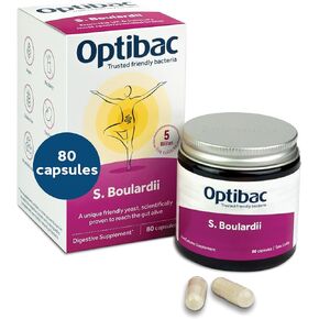 OptiBac Saccharomyces Boulardii | 5 Billion Friendly Bacteria Natural Yeast Supplement | Well Researched & Internationally Acclaimed | Vegan & Gluten Free | Shelf Stable | 80 Capsules