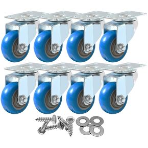 8 Pack 3 Inch Combo Caster Swivel Plate No Brake Plate Heavy Duty on Blue PU Wheels with Heavy Duty Screws