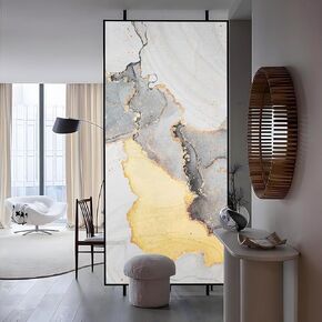Original Hand Drawn Marble Frosted Texture Privacy Window Film, Static Cling Double-Sided Glass Covering Decor for Bathroom Living Room, Indigo Blue Agate Galaxy 33.8"X78.7"