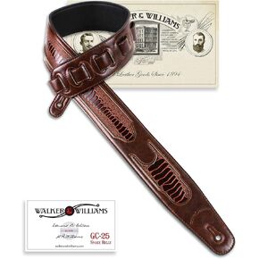 Walker & Williams GC-25 Bourbon Brown Handmade Guitar Strap with Inset Snake Belly Pattern For Acoustic, Electric, And Bass Guitars