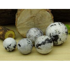 Reikiera Rainbow Moonstone Sphere with Black Tourmaline Crystal Healing Stone Ball Natural Gemstone with Ring Stand- Choose Size