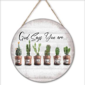 Rustic Wooden Decor God Says You are Cactus 2 Round Wooden Hanging Wall Sign Animal Wood Wall Decoration for 12inchx12inch