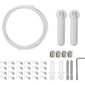 White Wall Mount Curtain Wire Rod Set