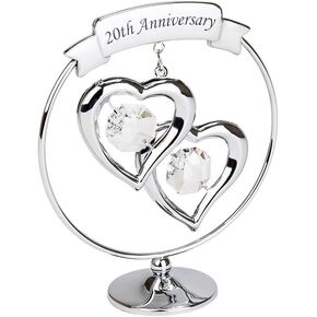 Modern 45th Anniversary Silver Plated Metal Keepsake Gift Ornament with Blue Austrian Crystal Glass